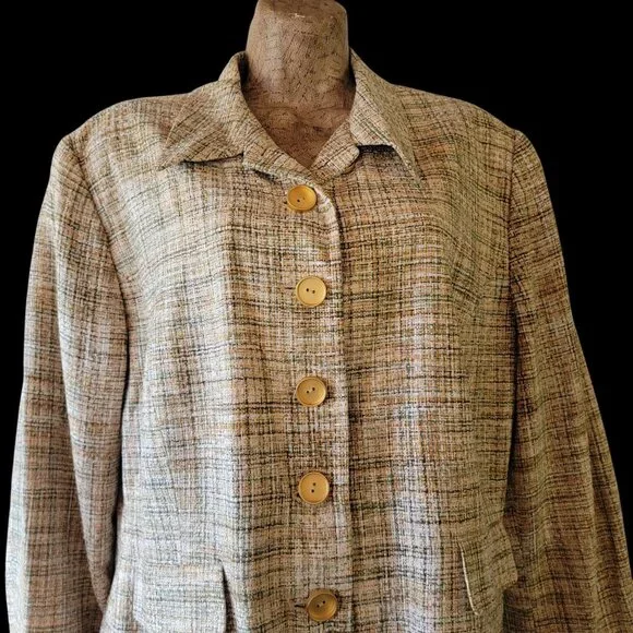 Vintage Silk Womens Tweed Blazer Jacket With Button Front & Pockets Size 16 - Picture 3 of 11